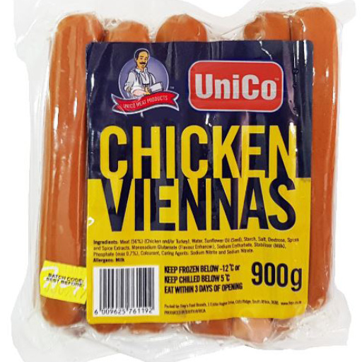 Meat Viennas Chicken Unico 900g
