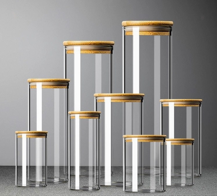 CYLINDER JAR WITH WOODEN LID ( HM42214)
