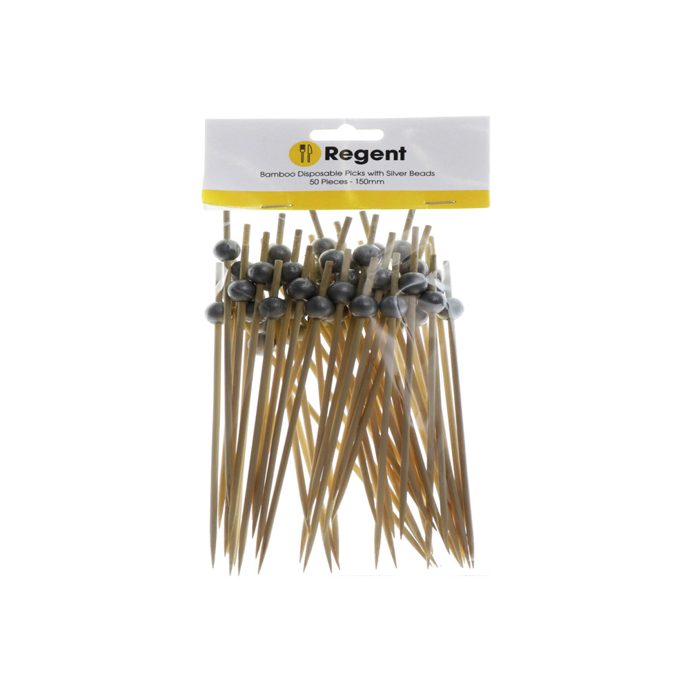 REGENT BAMBOO PICKS WITH SILVE R BEADS 150MM (50 S)(35136)