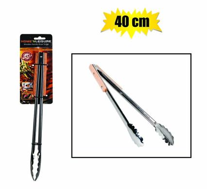 TONGS BBQ S/S 40CM WOODEN HANDLE (028-003017-H)