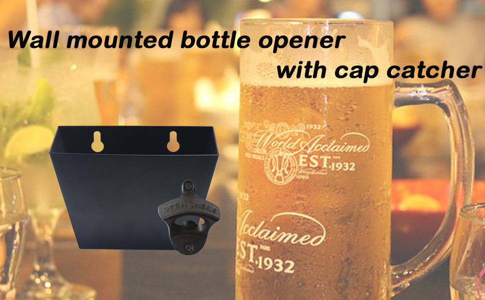BOTTLE OPENER WALL MOUNTED WITH CATCHER BLACK(73132)