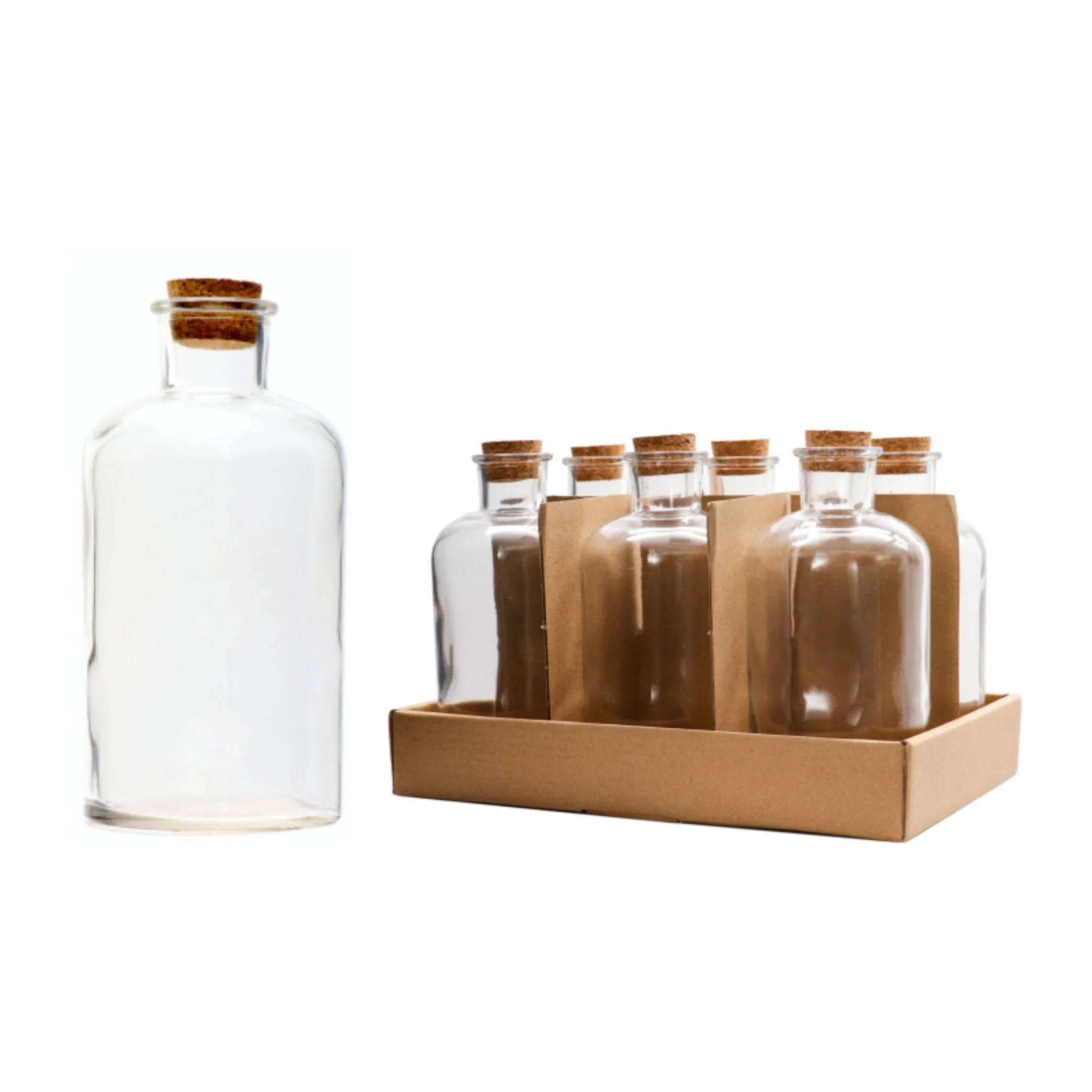REGENT GLASS BOTTLE ROUND WITH CORK LID 6PACK (15094)