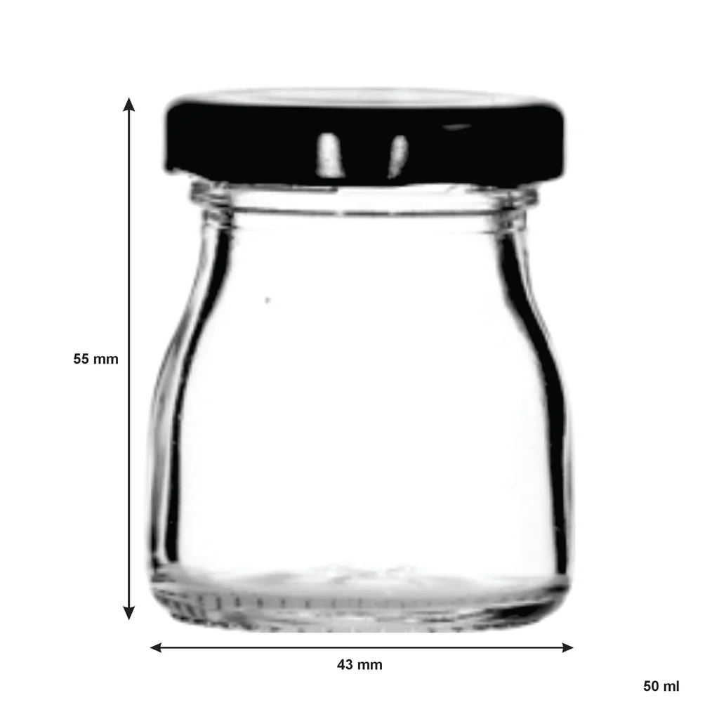 REGENT GLASS ROUND JAR BLACK L ID 50ML (12 PACK) (15117)