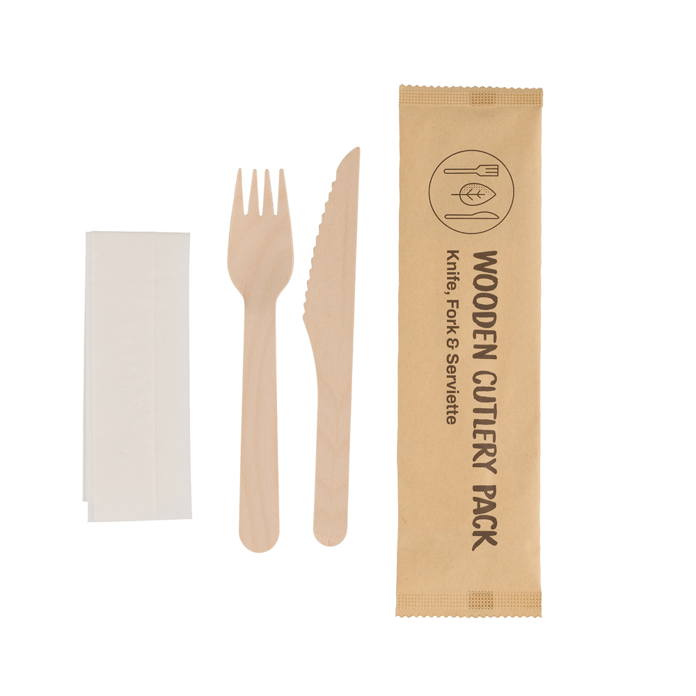 CUTLERY SET 3 IN 1 KNIVE/ FORK /SERVIETTE WOODEN 100 S