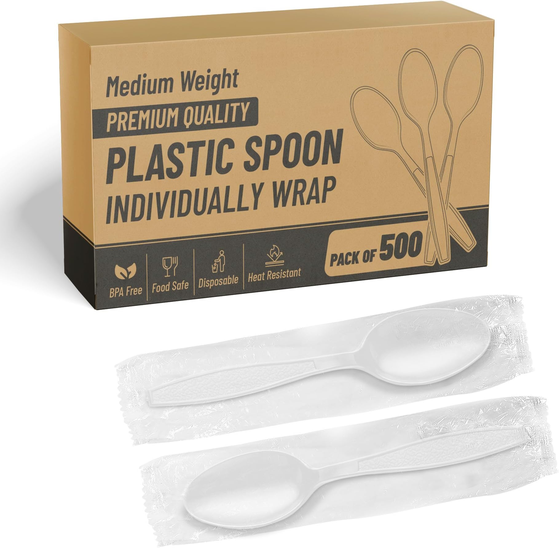 PLASTIC SPOON TEA PACK (500) INDIVIDUALLY WRAPPED