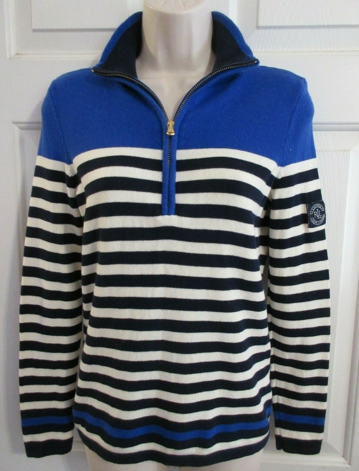 BLOUSE BASIC P/COTTON LONG SLV NAVY SMALL (LLL-PLA)